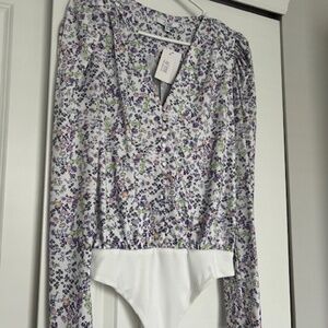 *NEW WITH TAGS* AFRM Floral Purple Longsleeve Bodysuit - Size L